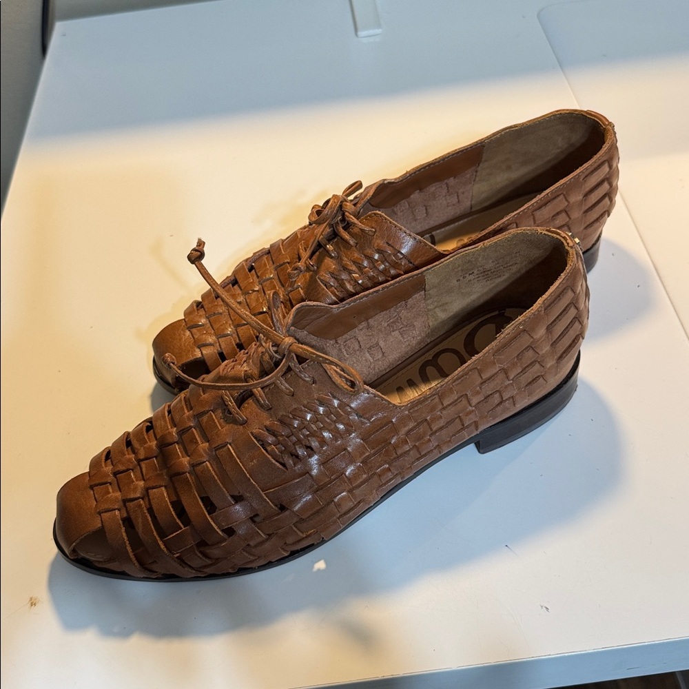 Sam Edelman Tan Woven Leather Slip-Ons